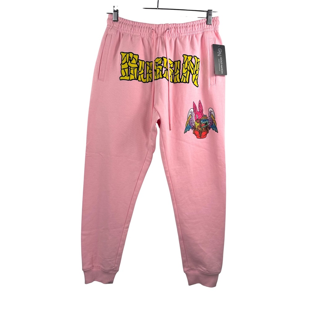 Wedding Cake Joggers sz M Pink Graphic‎ Bussin Sweatpants anime embroidered